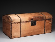 C.1850 New England Scrubbed Pine Dome Top Studded Document Valuables Trunk