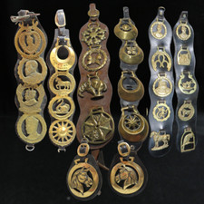 Vintage Horse Brasses On Leather Hanging Strap