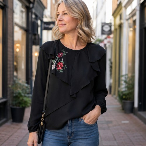 Zara black floral embroidered - floral,