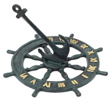 Nautical Cast Iron Garden Sundial | Sundial Ship Wheel Anchor Ornament 23cm