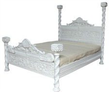Venetian 4 Poster Bed | Antique White | Solid Mahogany | 5' King Size NEW B017P