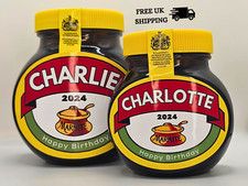 Personalised Marmite Jar Label Birthday Christmas Halloween Gift Party Favor