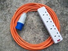 10m CAMPING ELECTRIC HOOK UP ORANGE CABLE WITH 4 WAY SOCKET