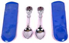 One unused matched pair of vintage enamel Caravan Club tea spoons Sprite ABI