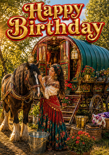 Romany gypsy birthday card - gypsy,