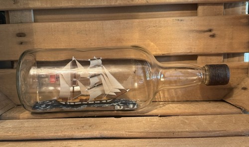 Aged ship glass bottle - ship, in