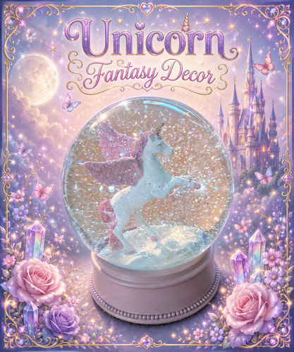 Pink unicorn snow globe - unicorn,