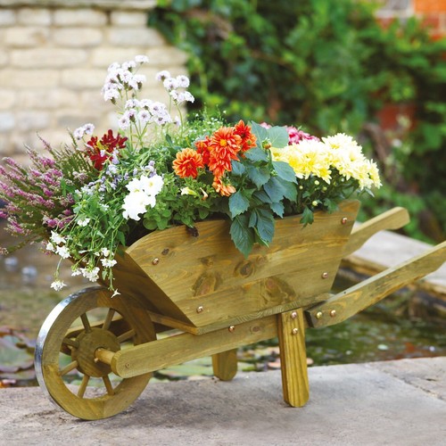 Wooden wheelbarrow planter - wooden,