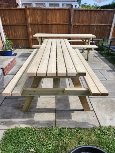 Wooden picnic table - table, pub