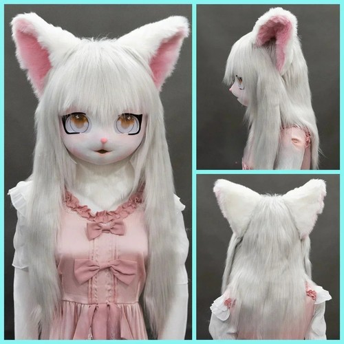 White kigurumi mask headset - white,