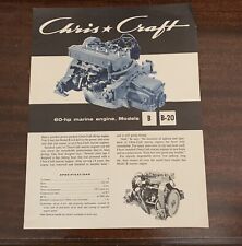 NOS 1960s Chris Craft 60-HP Model B B-20 Marine Engine Specification Sheet