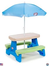 Little Tikes Easy Store Jr. Picnic Table with Umbrella - Blue & Green Design