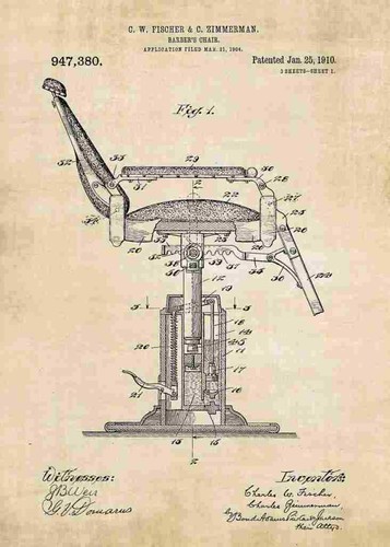 Barbers chair patent print - chair, a4