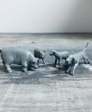 Vintage Mini Micro Grey Plastic Animals Pig, Piglet, Dog And Sheep Set Of 4