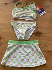 Tesco 3 Piece Bikini 6-9 Months, Green Yellow Flower Super Cute Summer Holiday!.
