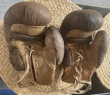 Vintage Leather Boxing Gloves Early 20th Century 1930 Film Prop Shop Display