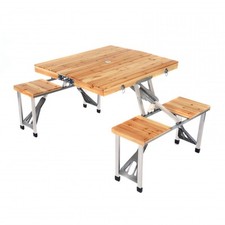 NEW! Luxury Portable Wooden Folding Outdoor Picnic Table and Bench Set 4 Seats