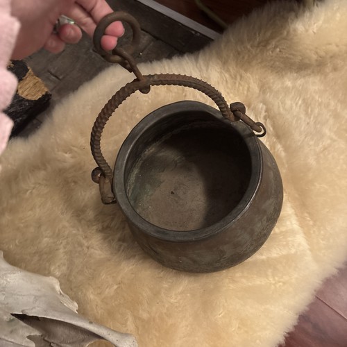 Old copper cauldron hanging - old,
