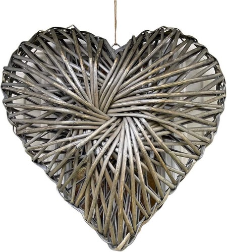 Rustic grey wicker heart 30cm - wicker,