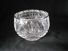 Small Lead Crystal Cyt Glass Rose Bowl with Metal Mesh