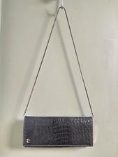 Vintage Pierre Cardin Leather Alligator Effect Grey Clutch Bag With Chain Strap