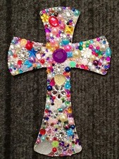 MIXED GEM WOOD CRUCIFIX CROSS