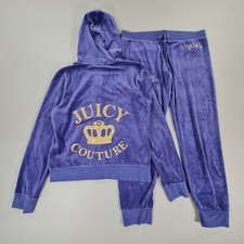 Juicy Couture Tracksuit Set Purple Large Jacket & Pants Velvet Big Crown Logo