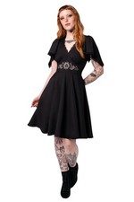 Hell Bunny Danica Dress â€“ Black Midi with Celestial & Tarot Embroidery, V-Neck