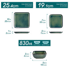 Green Square Dinnerware Set 12/24/36 pcs Plates Bowls Dishes Reactive Glaze Sets