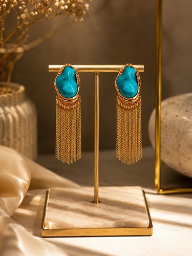 Turquoise stone earrings with - stone,