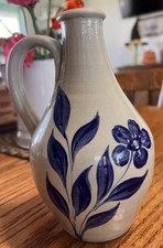 Williamsburg Pottery Factory Jug With Handle Blue Flower 2000 Farmhouse 7 3/4” T