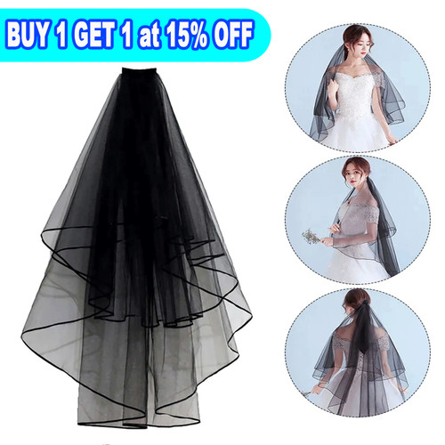 Black wedding veil - black, ribbon