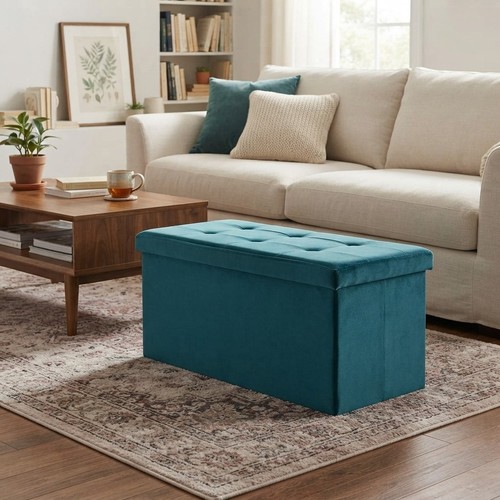 Elegant teal velvet ottoman - velvet,