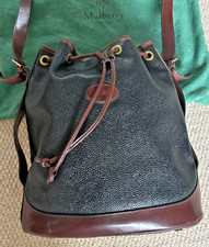 Mulberry Scotchgrain Leather Abbey Drawstring  Bucket Bag in Black