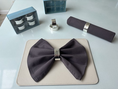 Silver plated striped napkin - silver,