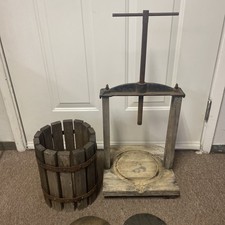 Vintage Fruit Grape Wine Apple Cider Press Antique Metal Handle & Wood Display