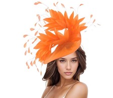 Orange Statement Fascinator Hatinator Hat Kentucky Derby Oaks Ascot Wedding...