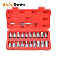 21pc Oil Drain Sump Plug Socket Key Tool Set Gearbox 3/8" Dr Wrench