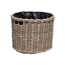 Grey & Buff Rattan Lined Planter Round Woven Outdoor Garden Flower Plant Pot