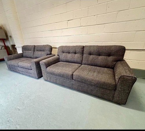 Two dark grey fabric sofas - two,
