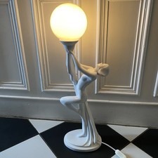 Art Deco Naked Lady Lamp Vintage White Ceramic Ball Large Table Light Woman