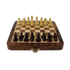 Travel Chess Set Wooden Board Magnetic Game Vintage Folding Portable 7x7inch