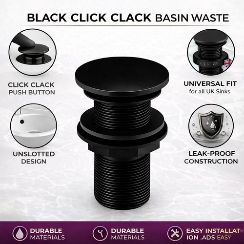 Black click clack basin waste - black,