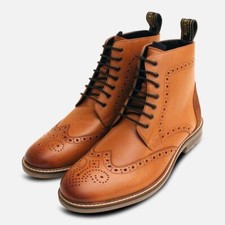 John White Country Brogue Boots in Tan Leather