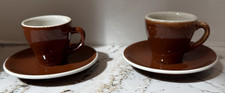 ACF Brown & White Vintage espresso Cups And Saucers Set Of 2 Porcelain