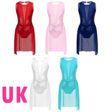 UK Girls Kids Lyrical Dance Dress Sleeveless Leotard Dress Dancewear Costume