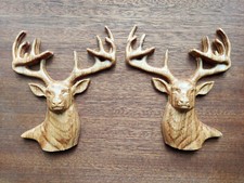 Pair Of Solid Oak Carved Stag