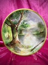 Limoges France Hand Painted Plates Chargers Landscape Lake Forest Impressionism