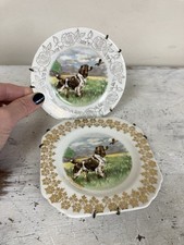 Vintage Hughes Longport Small Ceramic Wall Plates Springer Spaniel Dogs x 2