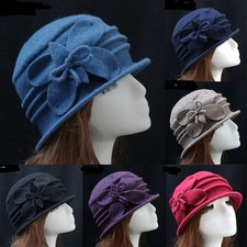 Flower Felt Hat Ladies Cloche Elegant Vintage Women's Wool Bucket Hats Winter